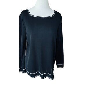 PLEINAIR LADIES LONG SLEEVE SQUARE NECK BLACK TOP TUNIC BLOUSE SHIRT EUC SMALL